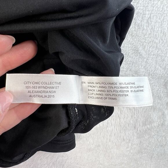 City Chic Plus S 16 Swimsuit Elba Tankini Top Off The Shoulder Ruched Black - Picture 9 of 15